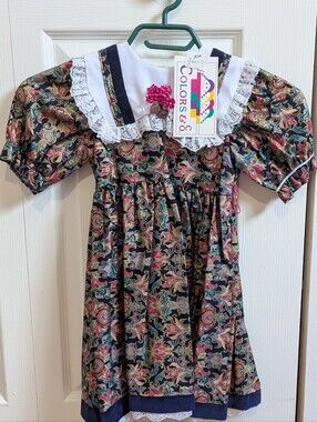 Vintage Dress Colors & Co Floral Paisley Lace Trim Zellers